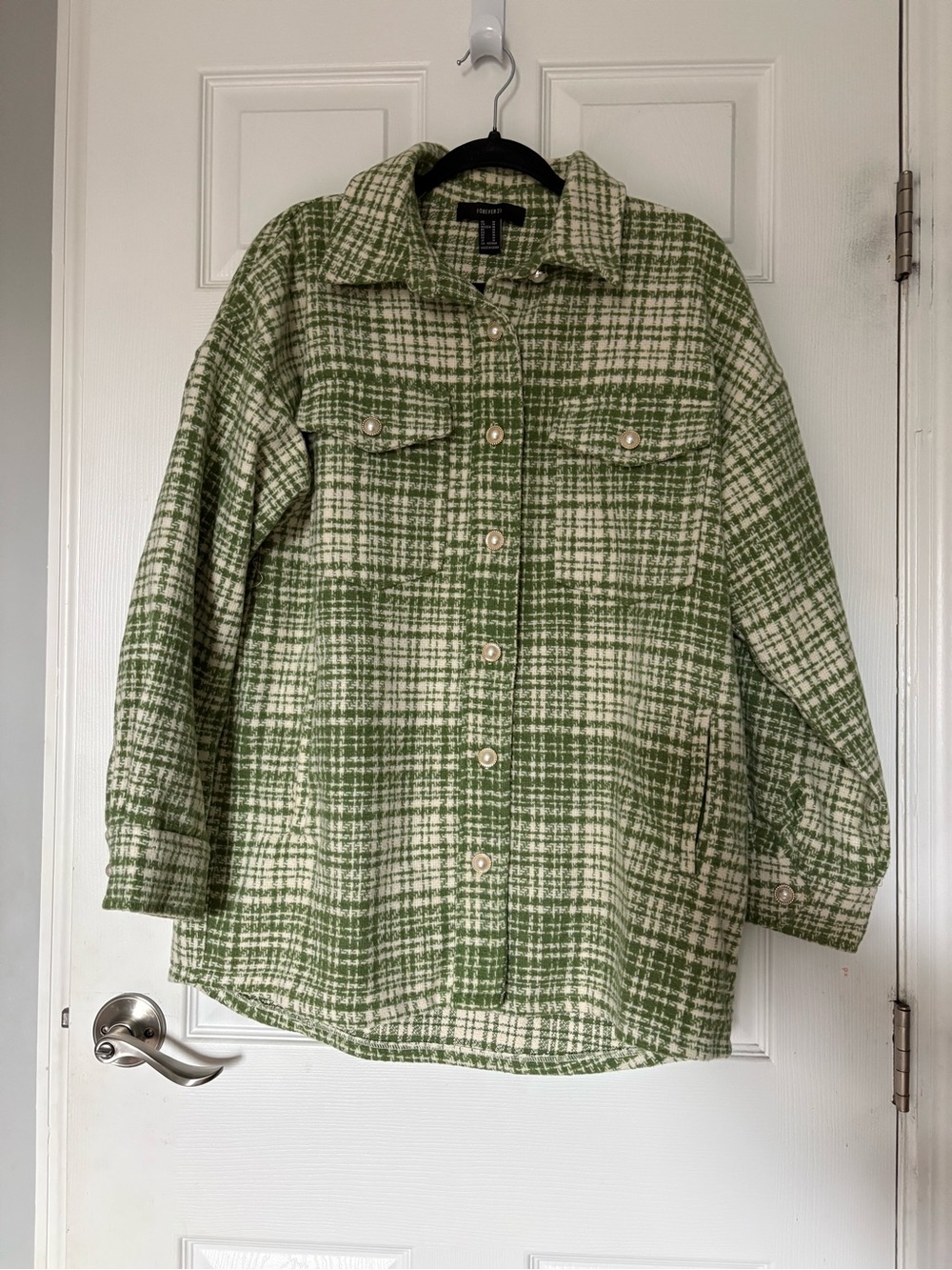 Forever 21 Green and Cream Plaid Utility Shacket